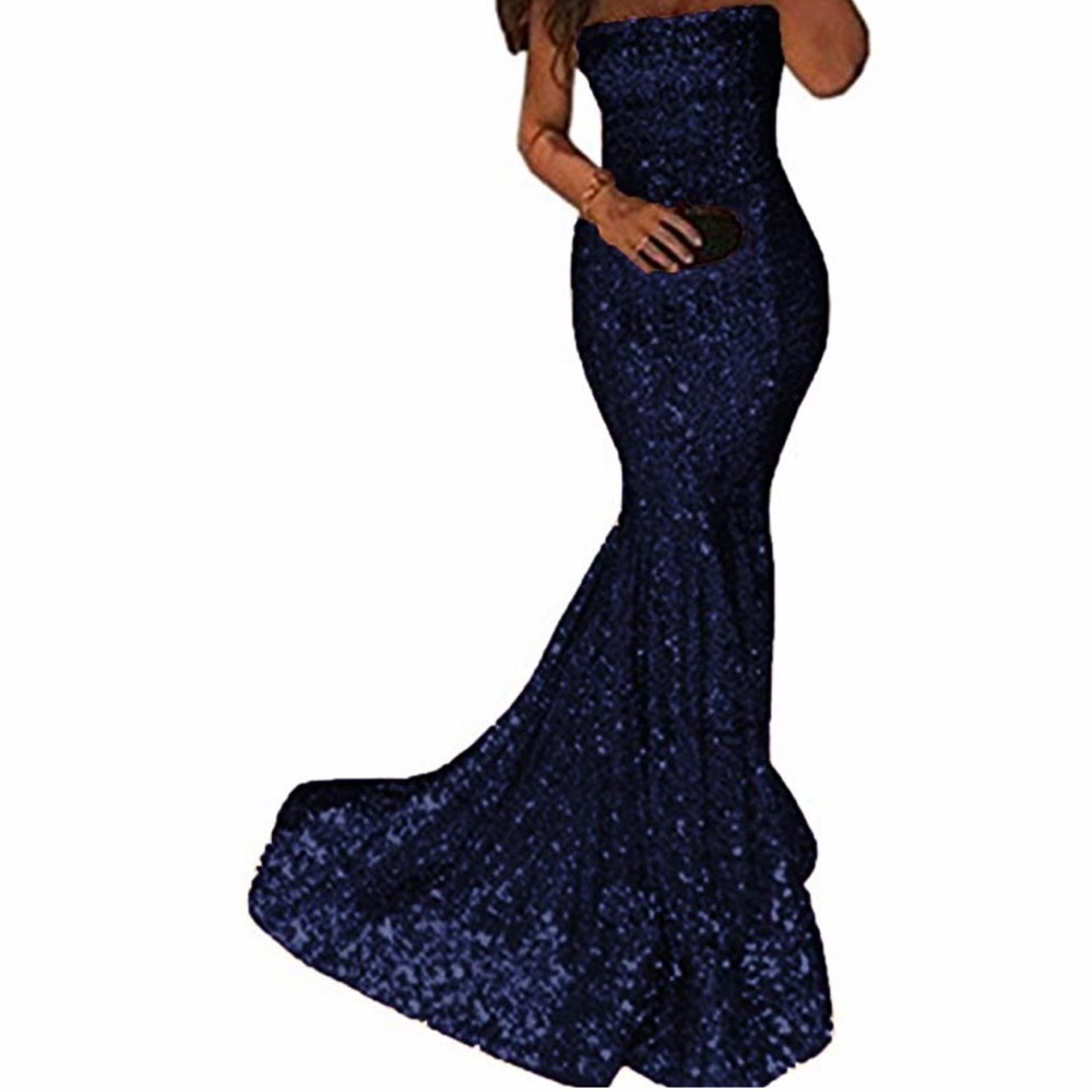 Sparkly Mermaid Strapless Evening Prom Dress